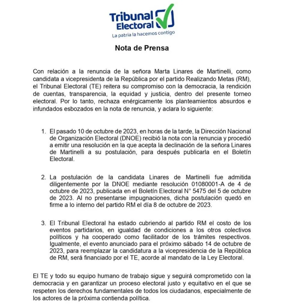 Comunicado-Tribunal-Electoral Lee aquí el comunicado completo del Tribunal Electoral.