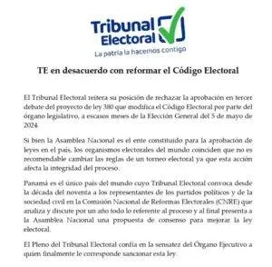 Este es el comunicado de prensa publicado por el Tribunal Electoral.