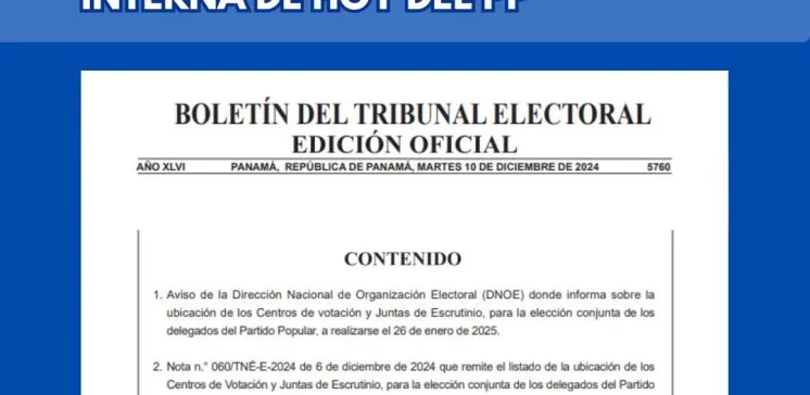 listado sede centros de votación y juntas de escrutinio para elección conjunta de los delegados de corregimiento y delegados del distrito del Partido Popular (PP)